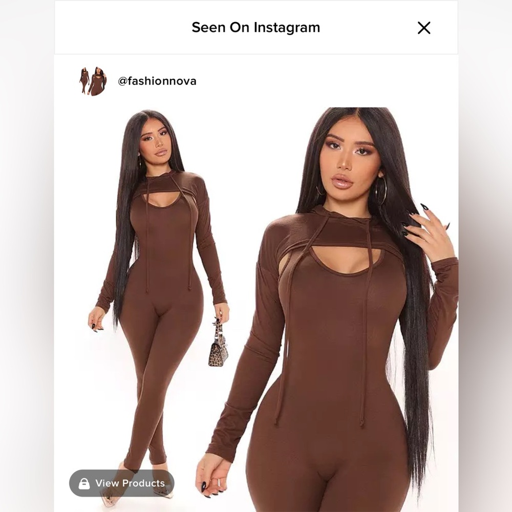 Fashion Nova Did Us Well Hooded 2 Piece Jumpsuit NEW in Milk Chocolate Brown L